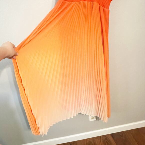 WHBM Orange Ombre Halter Pleated Shark-bite Midi Dress women’s size 6 NEW - Picture 9 of 12